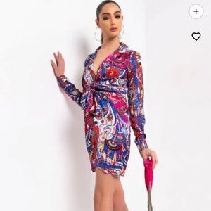 Akira Multicolored All The Colors Tie Front Shirt Dress